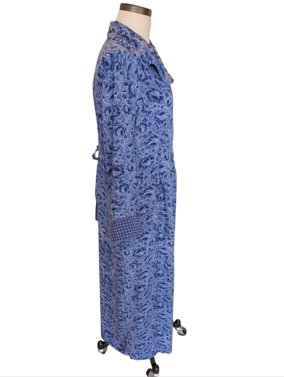 Vintage April Cornell Indigo Floral & Plaid, Button Front, Tie Back Maxi Dress. - Picture 8 of 13